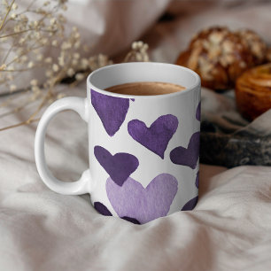 Taza De Café Valentine’s Day Watercolor Hearts – ultra violet