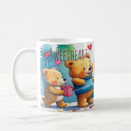 Taza De Café Valentine Teddy Bears Sharing Heart Shaped Candies