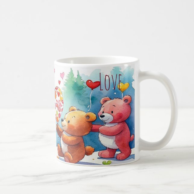 Taza De Café Valentine Teddy Bears Sharing Heart Shaped Candies (Derecha)