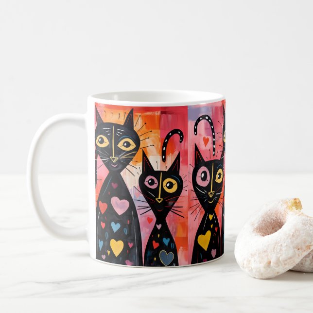 Taza De Café Valentine's Day Cat Red Hearts Mugs (Con donut)