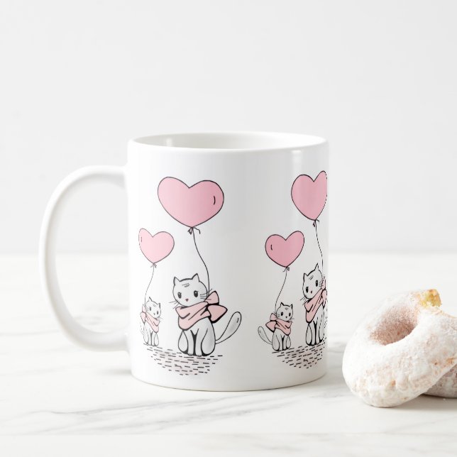 Taza De Café Valentine's Day Cats Pink Hearts Mugs (Con donut)