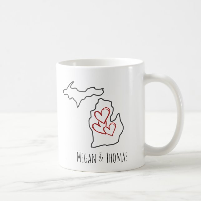 Taza De Café  Valentine's Day Custom Name Michigan Couple Mug (Derecha)