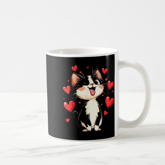 Taza De Café Valentines Day Design With A Cat On It  (Derecha)