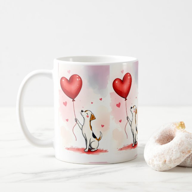 Taza De Café Valentine's Day Dog Red Hearts Mugs (Con donut)