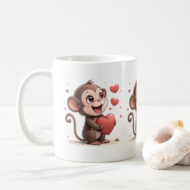Taza De Café Valentine's Day Monkey Red Hearts Mugs (Con donut)