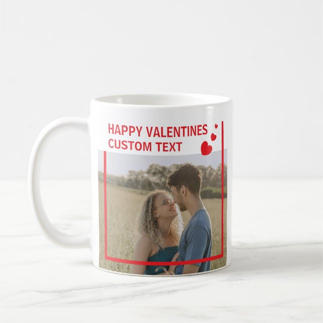 Taza De Café Valentines Day Simple Hearts Custom Photo (Izquierda)