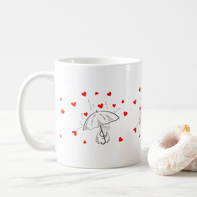 Taza De Café Valentine's Day Umbrella Red Hearts Mugs (Con donut)