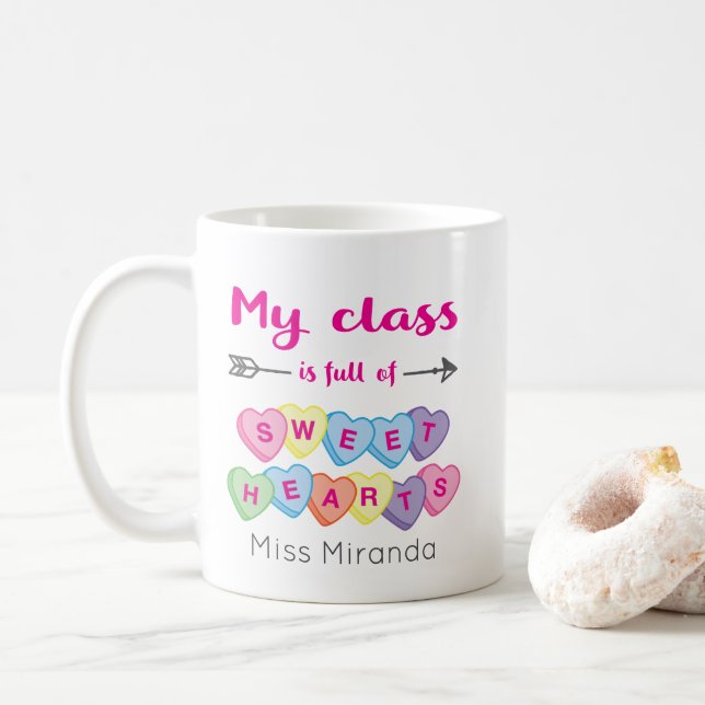 Taza De Café Valentines de profesores personalizados de corazon (Con donut)