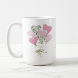 Taza De Café Valentine's Heart Pink and Green Heart Balloons