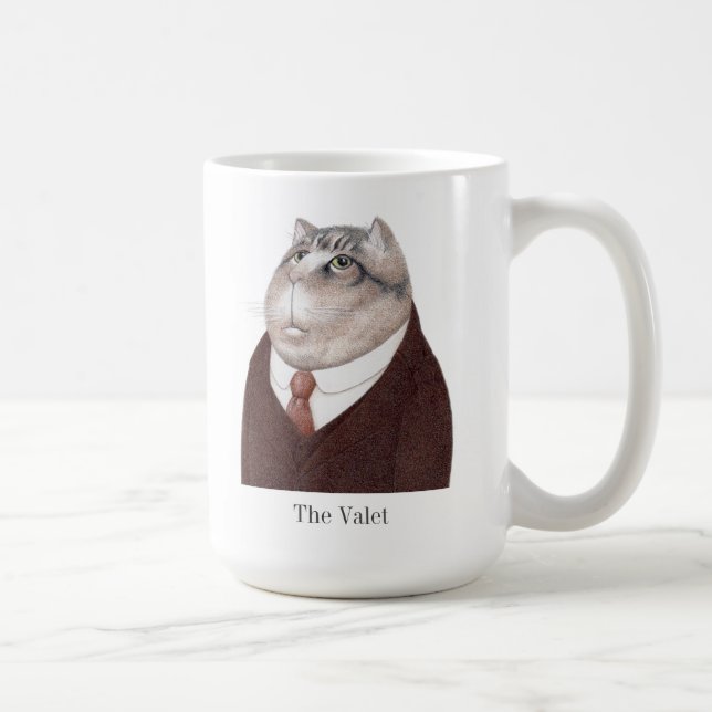 Taza De Café VALET CAT Tall White Mug + Texto (Derecha)