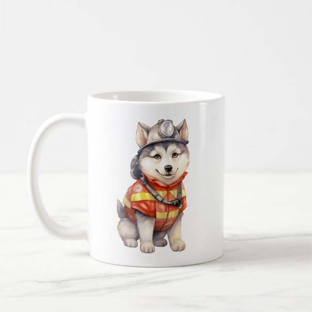Taza De Café Valiente bombero Siberian Husky Dog honrando (Izquierda)