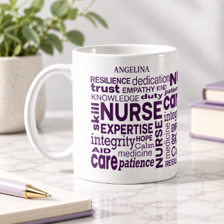Taza De Café Valores de enfermería Texto morado envolvente Pers