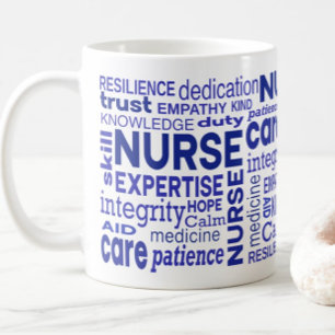 Taza De Café Valores de Enfermería Tipografía Azul Apreciación