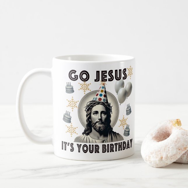 Taza De Café Vamos Jesús es tu cumpleaños (Con donut)