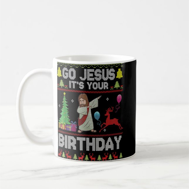 Taza De Café Vamos Jesús es tu cumpleaños navidades feas (Izquierda)