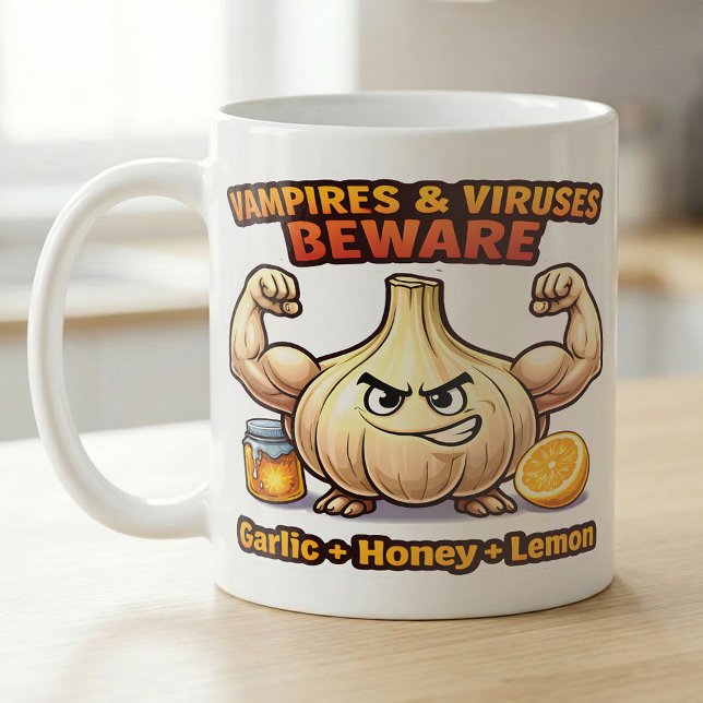 Taza De Café Vampire Virus Beware Garlic Honey Lemon Flu Recipe (Subido por el creador)