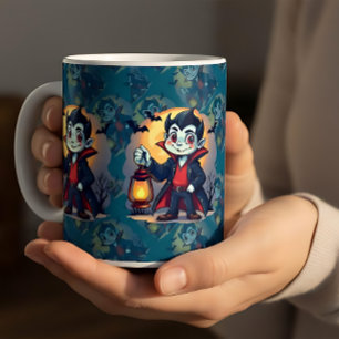 Taza De Café Vampiro Lindo con Linterna Kawaii Halloween