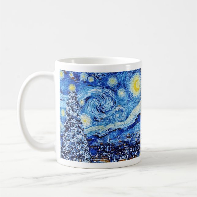 Taza De Café Van Gogh - La noche estrellada - Navidades blancos (Izquierda)