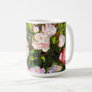 Taza De Café Van Gogh Naturaleza Muerta con Rosas Rosadas