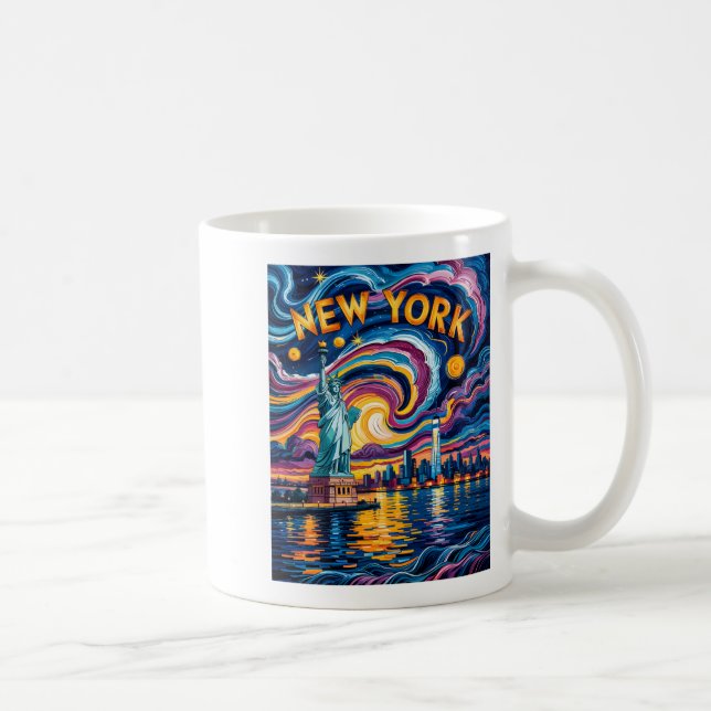 Taza De Café Van Gogh Starry Night Art New York Liberty Skyline (Derecha)