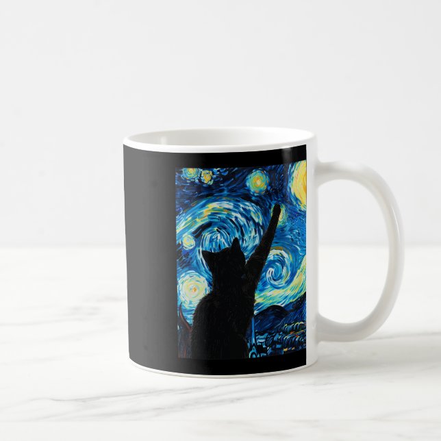 Taza De Café Van Gogh Starry Night Cat Lover Kitten (Derecha)
