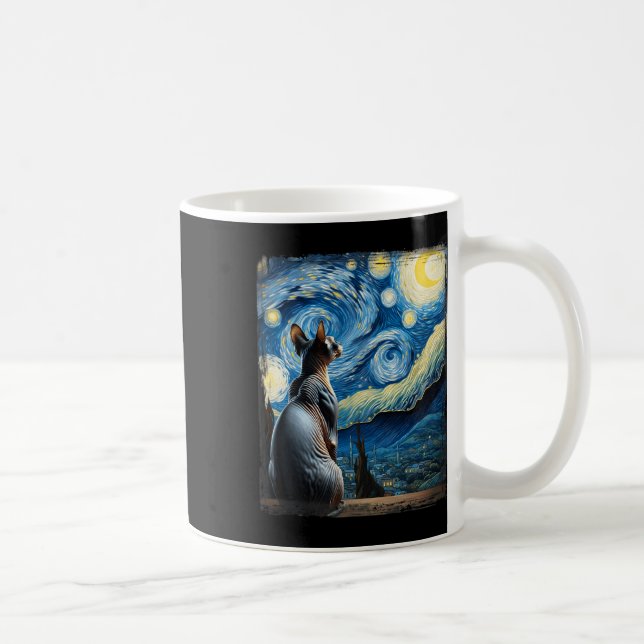 Taza De Café Van Gogh Starry Night Style Artistic Sfinx Cat (Derecha)