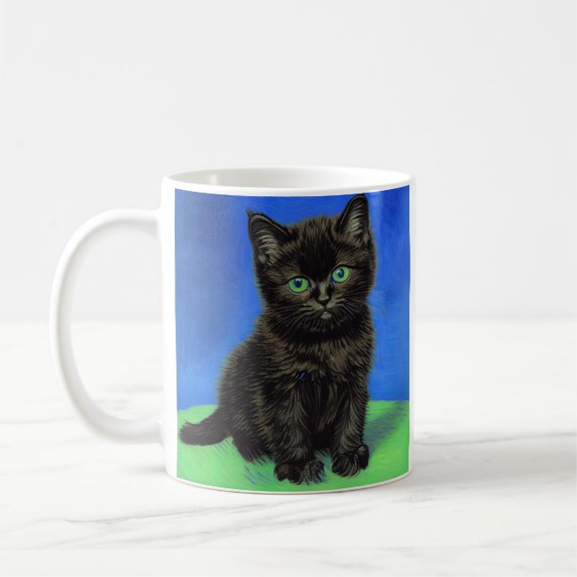 Taza De Café Van Gogh Style Black Kitten (Izquierda)
