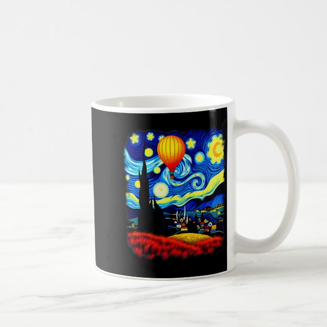 Taza De Café Van Gogh Style Hot Air Balloon Starry Night  (Derecha)