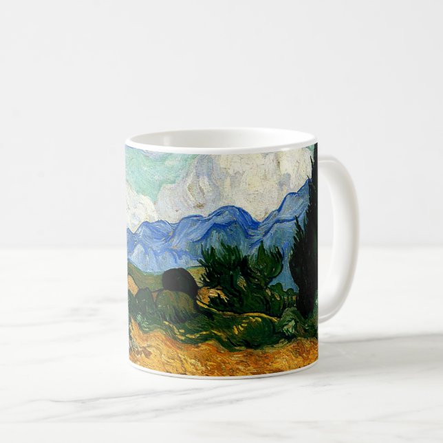 Taza De Café Van Gogh - Wheatfield con un árbol ciprés (Anverso derecho)