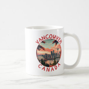 Taza De Café Vancouver en Canadá Arte de viaje vectorial retro 