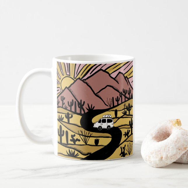 Taza De Café Vanlife Desert Mountain Explora Sunrise (Con donut)