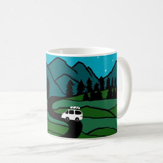 Taza De Café Vanlife Road Trip Campervan Mountain Moon Stars (Anverso derecho)
