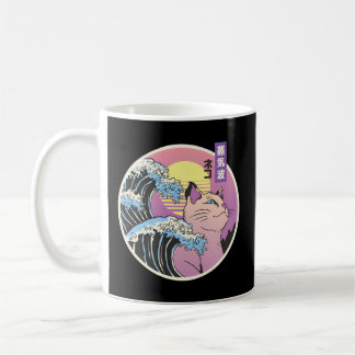 Taza De Café Vaporwave Japonés Estilo Gato Gran Ola De K