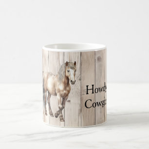 Taza De Café Vaqueira Occidental Vaquero Caballo Madera Falsa