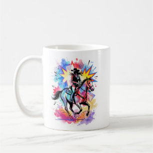Taza De Café Vaquera Colorida Caballo Acuarela Pop Art