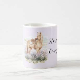 Taza De Café Vaquera de bienvenida floral lavanda caballo