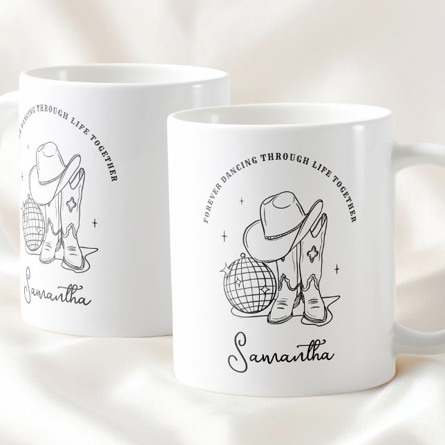 Taza De Café Vaquera moderna de discoteca en blanco y negro ami (Modern Black and White Western Disco Cowgirl Bff Coffee Mug)