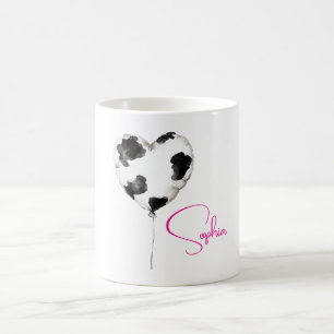 Taza De Café Vaquera Negro Blanco Vaca Corazón Globo