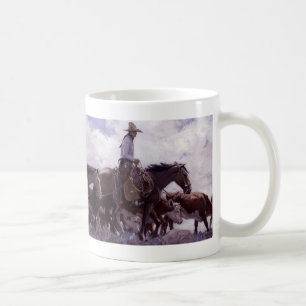 Taza De Café Vaquero Antiguo con su Manada de Ganado de Koerner