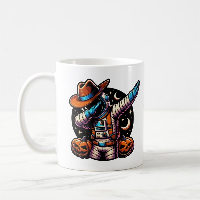 Taza De Café Vaquero Astronauta Dabbing con calabazas Naranjas (Izquierda)