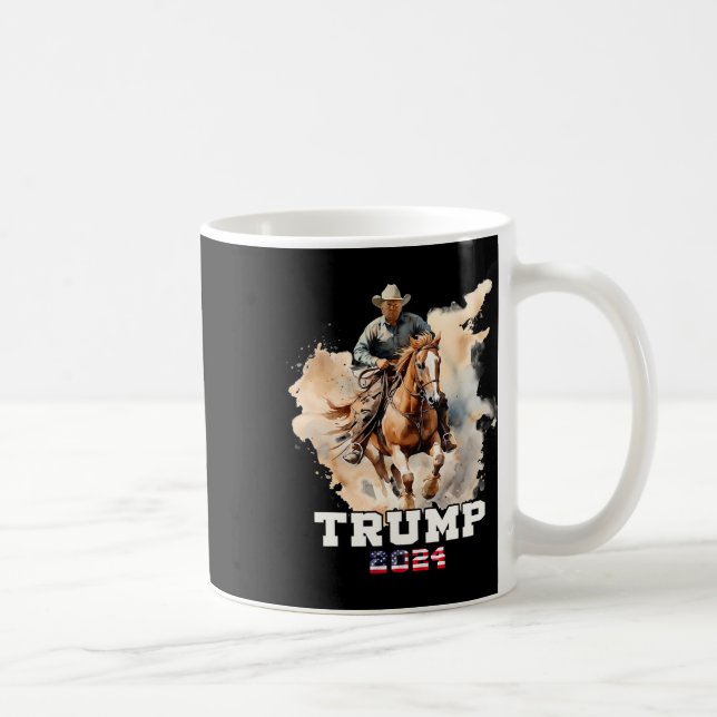 Taza De Café Vaquero con bandera norteamericana montando a caba (Derecha)