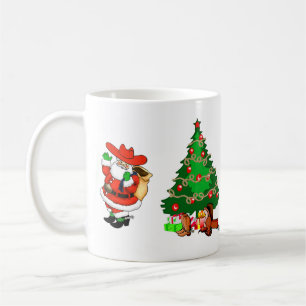 Taza De Café Vaquero de Navidad Santa y árbol