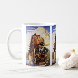Taza De Café Vaquero regando su caballo por NC Wyeth, arte vint