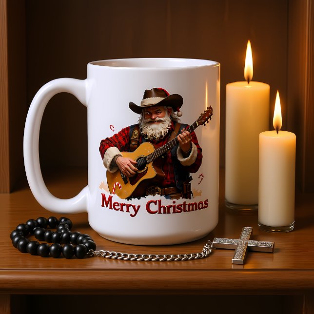 Taza De Café Vaquero Santa tocando la guitarra (Subido por el creador)