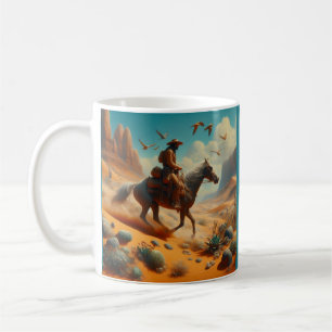 Taza De Café Vaquero solitario en cañón del desierto - Arte occ