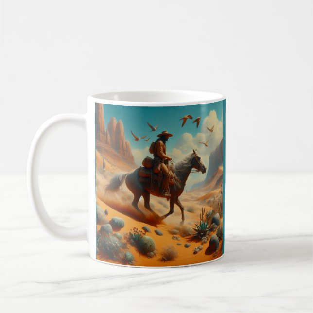 Taza De Café Vaquero solitario en cañón del desierto - Arte occ (Izquierda)