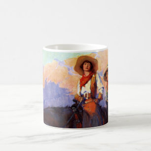 Taza De Café Vaqueros antiguos, hombre y mujer en caballos, And
