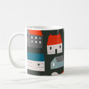 Taza De Café Varias casitas pequeñas. Estilo de corte de papel.