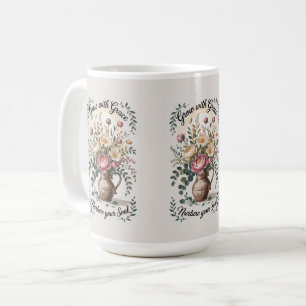 Taza De Café Vase Con Florals Crecer Con Cita De Gracia