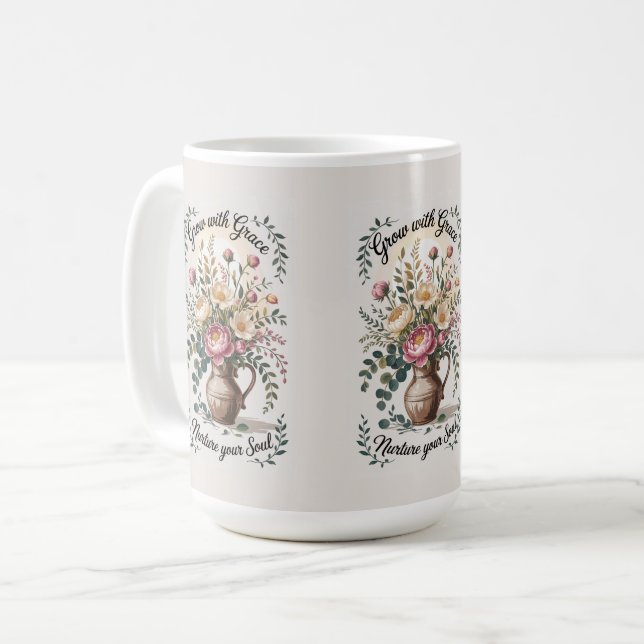 Taza De Café Vase Con Florals Crecer Con Cita De Gracia (Anverso izquierdo)